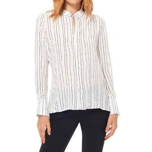 Ecru Keyhole Striped Silk Blouse, size 4